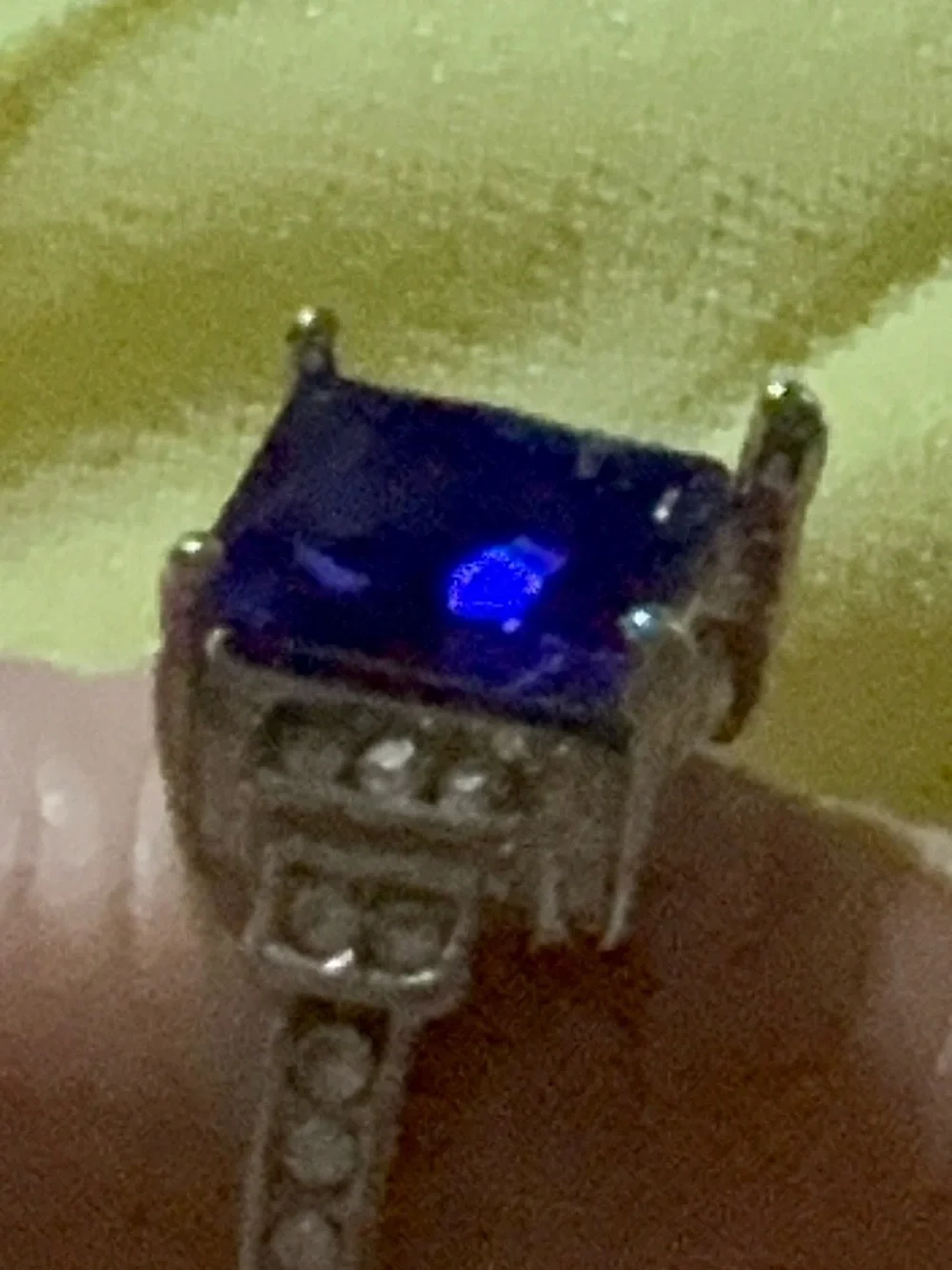925 sterling, silver Square Blue Stone Silver-Tone Ring
